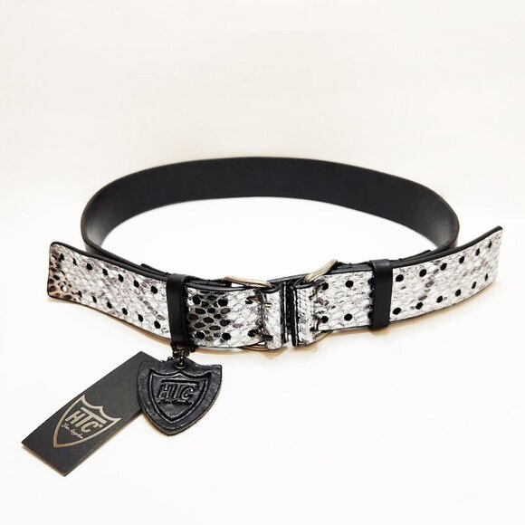 HTC Isabel Printed Double Buckle Y2K Emo Metallic Silver Belt - Picture 1 of 6